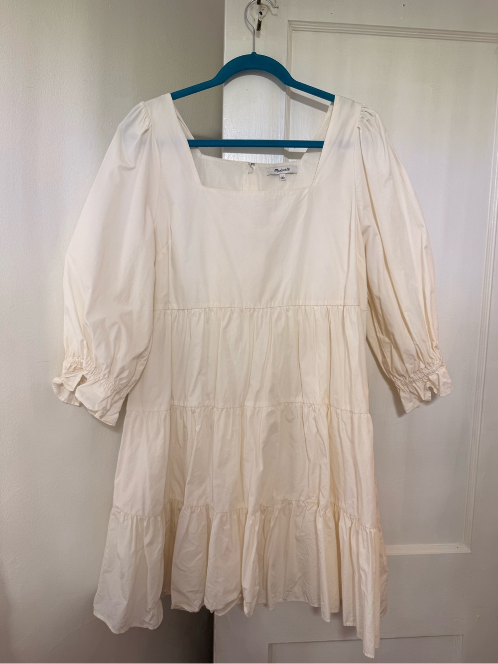 Madewell Cream Puff Sleeve Tiered Mini Dress